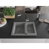 Mexen Carlos granite sink 1.5-bowl with Flora kitchen tap, grey - 6518-71-670401-07-B