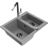 Mexen Carlos granite sink 1.5-bowl with Flora kitchen tap, grey - 6518-71-670401-07-B