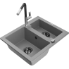 Mexen Carlos lavello in granito a 1,5 vasche con miscelatore da cucina Flora, grigio - 6518-71-670401-07-B