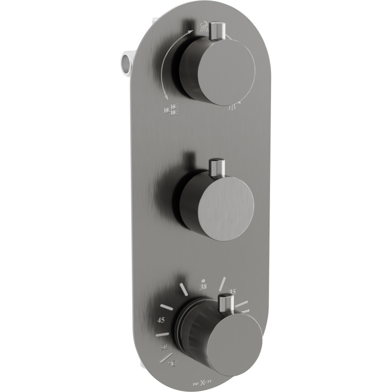 Mexen Kai rubinetto termostatico da bagno-doccia a 3 uscite, gun gray spazzolato - 77603-66