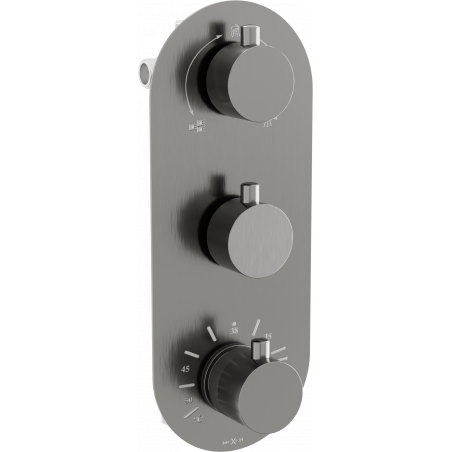 Mexen Kai grifo termostático de bañera-ducha de 3 salidas, gris pistola cepillado - 77603-66