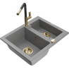Mexen Carlos 1.5-bowl granite kitchen sink with Flora kitchen faucet, gray - 6518-71-670401-57-G