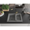 Mexen Carlos fregadero de granito de 1,5 senos con grifo de cocina Flora, gris - 6518-71-670401-57-B
