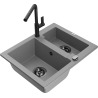 Mexen Carlos Granite Kitchen Sink 1.5 Bowl with Flora Tap, Grey - 6518-71-670401-70-B