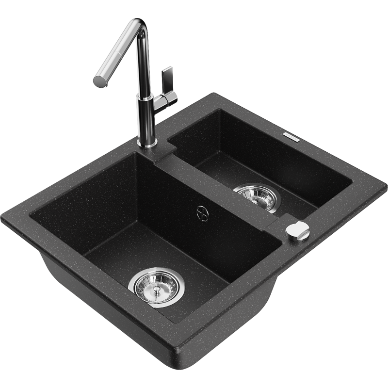 Mexen Carlos graniittinen 1,5-allas keittiöhana Flora, musta/hopea metallihohto - 6518-73-670401-00