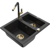 Mexen Carlos granieten gootsteen 1,5-kamer met keukenkraan Flora, zwart/zilver metallic - 6518-73-670401-57-G
