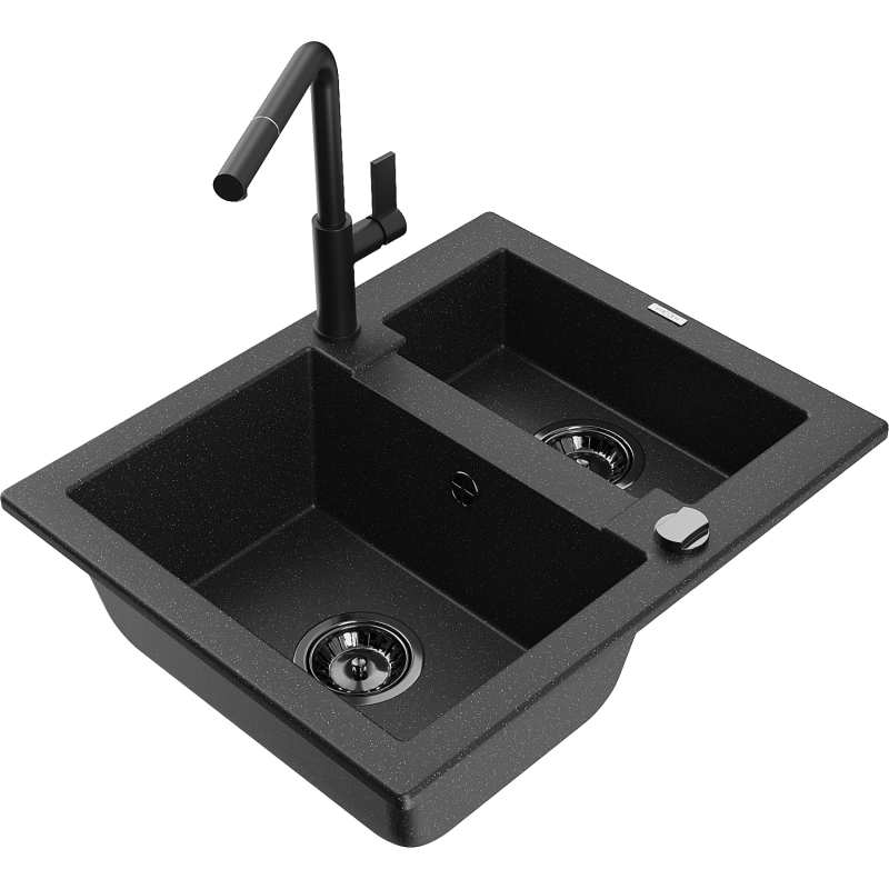 Mexen Carlos Granit-Spullsteen mat 1,5 Coupe mam Kichenn-Krunn Flora, schwarz/silvermetalizesch - 6518-73-670401-70-B