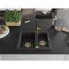 Mexen Carlos Granitspüle 1,5-Kammern mit Küchenarmatur Flora, schwarz/gold metallic - 6518-75-670401-57-G