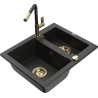 Mexen Carlos lavello in granito 1,5 vasche con rubinetto da cucina Flora, nero/oro metallizzato - 6518-75-670401-57-G