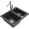 Mexen Carlos 1.5-bowl granite kitchen sink with Flora kitchen tap, speckled black - 6518-76-670401-00