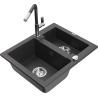 Mexen Carlos granite sink 1.5-bowl with Flora kitchen tap, speckled black - 6518-76-670401-08