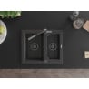 Mexen Carlos 1.5-bowl granite sink with Flora kitchen tap, black speckled - 6518-76-670401-08-B
