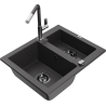 Mexen Carlos 1.5-bowl granite sink with Flora kitchen tap, black speckled - 6518-76-670401-08-B