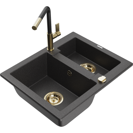 Mexen Carlos lavello in granito a 1,5 vasca con miscelatore cucina Flora, nero maculato - 6518-76-670401-57-G