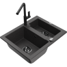 Mexen Carlos graniittinen 1,5-lokeroinen keittiöallas Flora keittiöhanalla, musta laikullinen - 6518-76-670401-70-B