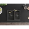 Mexen Carlos Granitspüle 1,5-fach mit Küchenarmatur Flora, schwarz gesprenkelt - 6518-76-670401-75-B