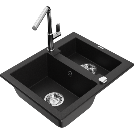 Mexen Carlos granitizlietne ar 1,5 nodalījumiem un Flora virtuves krānu, melns - 6518-77-670401-00