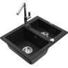 Mexen Carlos 1.5-bowl granite sink with Flora kitchen tap, black - 6518-77-670401-00