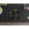 Mexen Carlos 1.5-bowl granite sink with Flora kitchen tap, black - 6518-77-670401-57-B