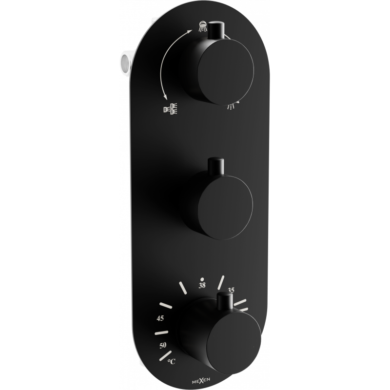 Mexen Kai grifo termostático para bañera y ducha de 3 salidas, negro - 77603-70