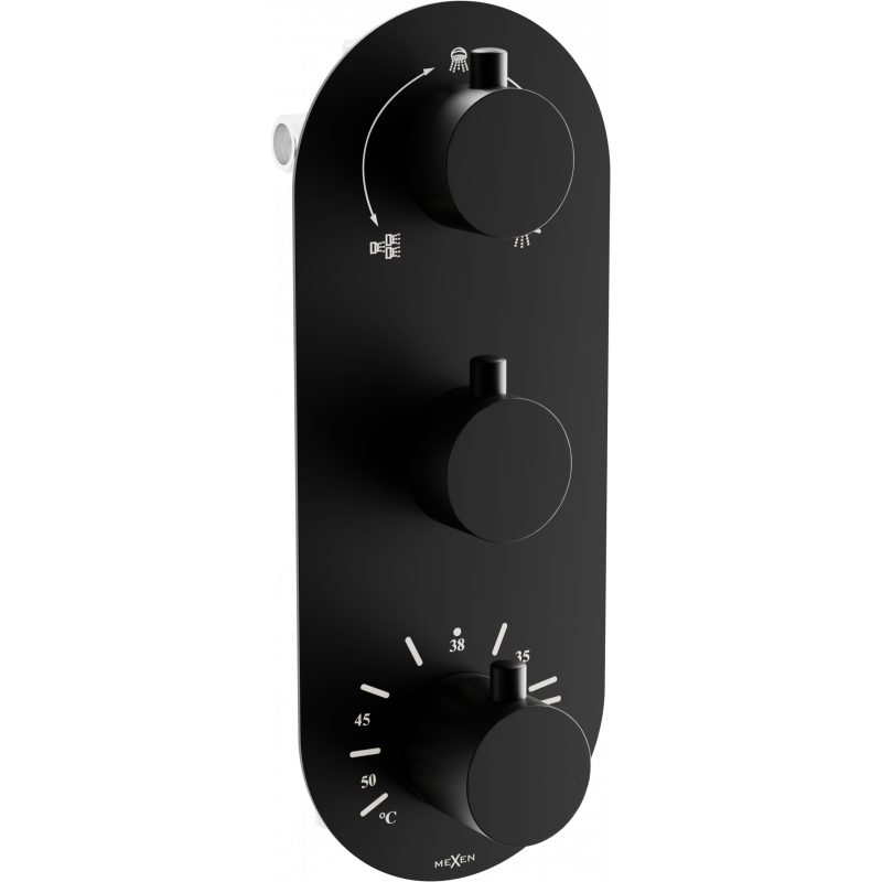 Mexen Kai thermostatische badkuip-doucheset met 3 uitgangen, zwart - 77603-70