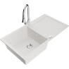 Mexen Leo 1-bowl granite kitchen sink with drainer and Elia kitchen tap, white - 6501-20-670101-00