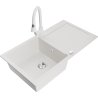 Mexen Leo 1-bowl granite sink with drainer and Elia kitchen tap, white - 6501-20-670101-20