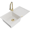 Mexen Leo fregadero de granito de 1 cámara con escurridor y grifo de cocina Elia, blanco - 6501-20-670101-50