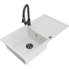 Mexen Leo granite sink 1-bowl with drainer and Elia kitchen tap, white - 6501-20-670101-70