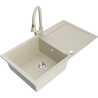 Mexen Leo granieten gootsteen 1-kompartment met afdruiprek en keukenmengkraan Elia, beige - 6501-69-670101-69