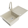 Mexen Leo granite kitchen sink 1-bowl with drainer and Elia kitchen tap, beige - 6501-69-670101-69