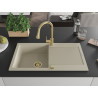 Mexen Leo Évier en granit 1 cuve avec égouttoir et robinet de cuisine Elia, beige - 6501-69-670101-50