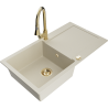 Mexen Leo granitische spoelbak 1-kompartment met afdruiprek en keukenmengkraan Elia, beige - 6501-69-670101-50