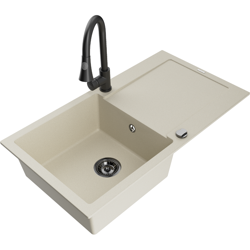 Mexen Leo Graniittinen 1-allas tiskiallas valutustasolla ja keittiöhanalla Elia, beige - 6501-69-670101-70