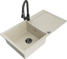 Mexen Leo Granitspüle 1-beckig mit Abtropffläche und Küchenarmatur Elia, beige - 6501-69-670101-70