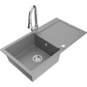 Mexen Leo 1-bowl granite sink with drainer and Elia kitchen tap, grey - 6501-71-670101-00