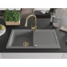 Mexen Leo granite sink 1-bowl with drainer and Elia kitchen tap, grey - 6501-71-670101-50