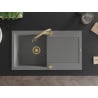 Mexen Leo granite sink 1-bowl with drainer and Elia kitchen tap, grey - 6501-71-670101-50