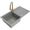 Mexen Leo granite sink 1-bowl with drainer and Elia kitchen tap, grey - 6501-71-670101-50