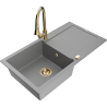 Mexen Leo lavello in granito 1-vasca con sgocciolatoio e rubinetto da cucina Elia, grigio - 6501-71-670101-50