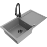 Mexen Leo 1-bowl granite sink with drainer and Elia kitchen tap, grey - 6501-71-670101-70-B