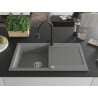 Mexen Leo granite sink 1-bowl with drainer and Elia kitchen tap, grey - 6501-71-670101-70