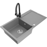 Mexen Leo granite sink 1-bowl with drainer and Elia kitchen tap, grey - 6501-71-670101-70
