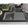 Mexen Leo 1-bowl granite sink with drainer and Elia kitchen tap, grey - 6501-71-670101-71