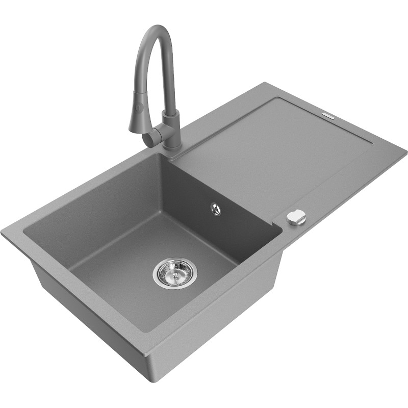 Mexen Leo fregadero de granito de 1 seno con escurridor y grifo de cocina Elia, gris - 6501-71-670101-71