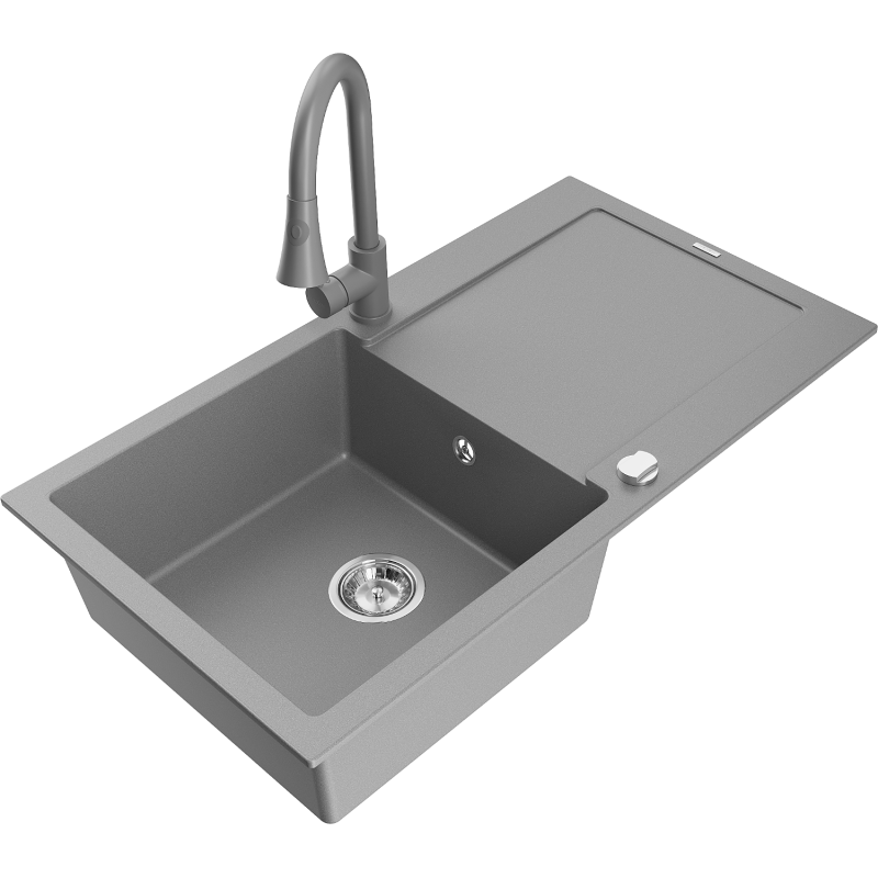 Mexen Leo granitisk diskho med 1 fack och avrinning samt köksblandare Elia, grå - 6501-71-670101-71