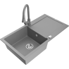 Mexen Leo 1-bowl granite sink with drainer and Elia kitchen tap, grey - 6501-71-670101-71
