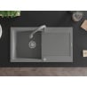 Mexen Leo 1-bowl granite sink with drainer and Elia kitchen tap, grey - 6501-71-670101-71