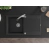 Mexen Leo granīta izlietne ar vienu nodalījumu, notecinātāju un virtuves jaucējkrānu Elia, melna/sudraba metālika
