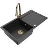 Mexen Leo 1-bowl granite sink with drainer and Elia kitchen faucet, black/silver metallic - 6501-73-670101-50